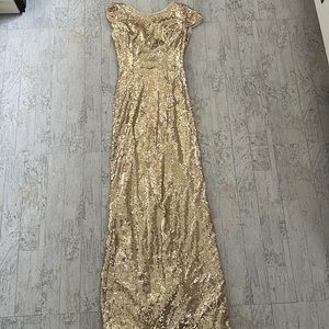 Gold off the shoulder sequin Bridesmaids dress